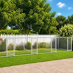 Dog Cage Kennel Run Outdoor Pet Enclosure Grey Galvanised Steel with Lockable