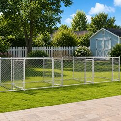 Sturdy Grey Galvanised Steel Dog Cage with Lockable Doors