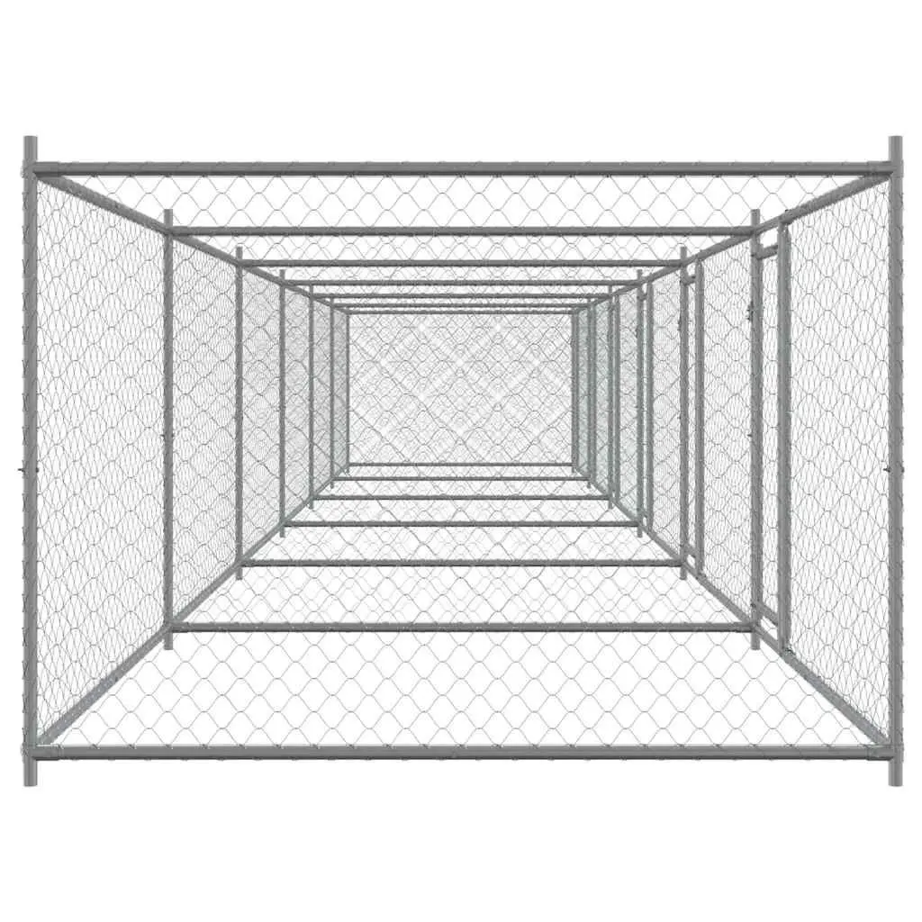 Dog Cage Galvanised Steel 12 x 2 x 1.5 m Grey Outdoor Kennel Run Pen Lockable Doors Mesh