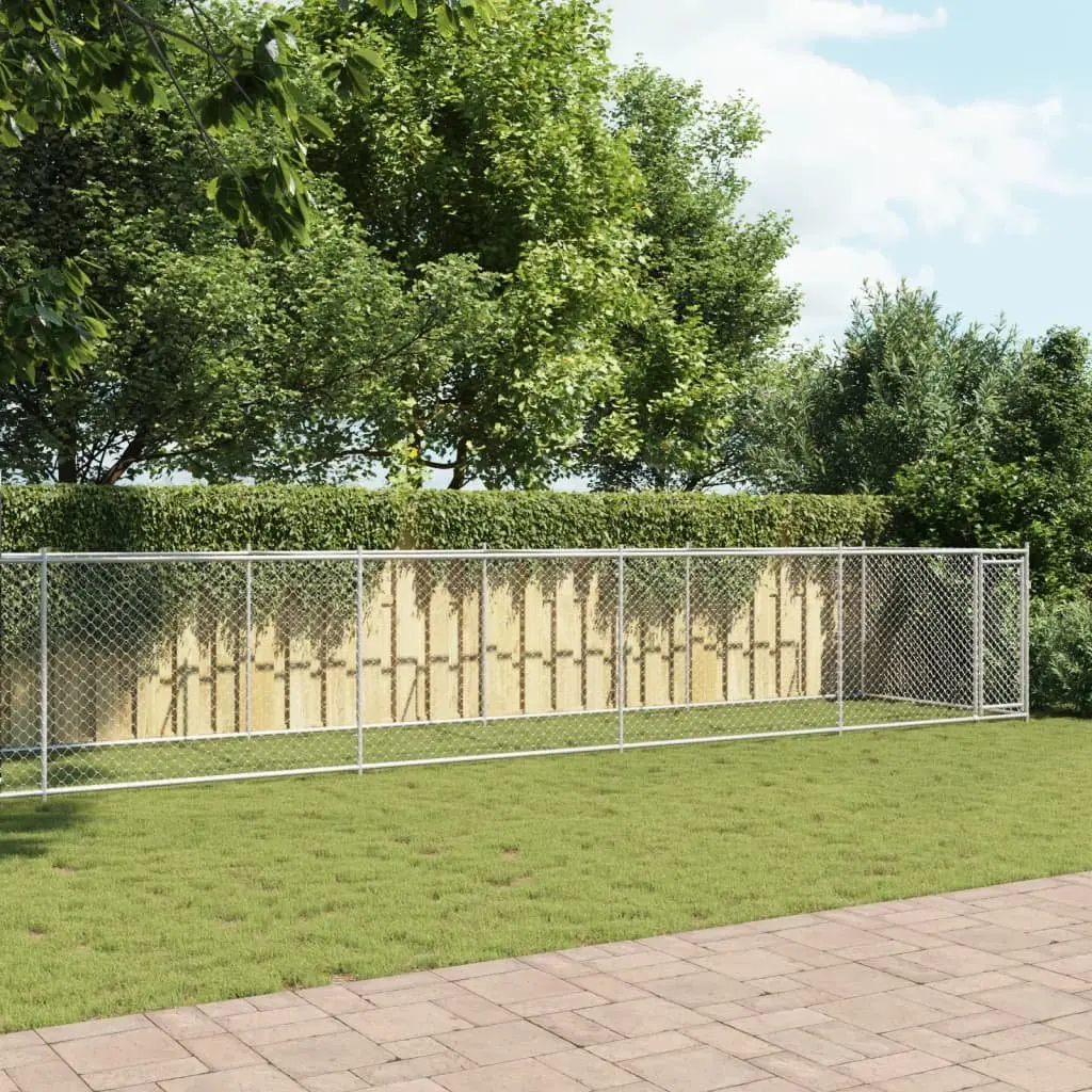 Dog Cage Galvanised Steel 12 x 2 x 1.5 m Grey Outdoor Exercise Pen with Lockable Door