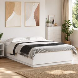 Bed Frame with RGB LED Lights Slatted Base White 150x200 cm No Mattress