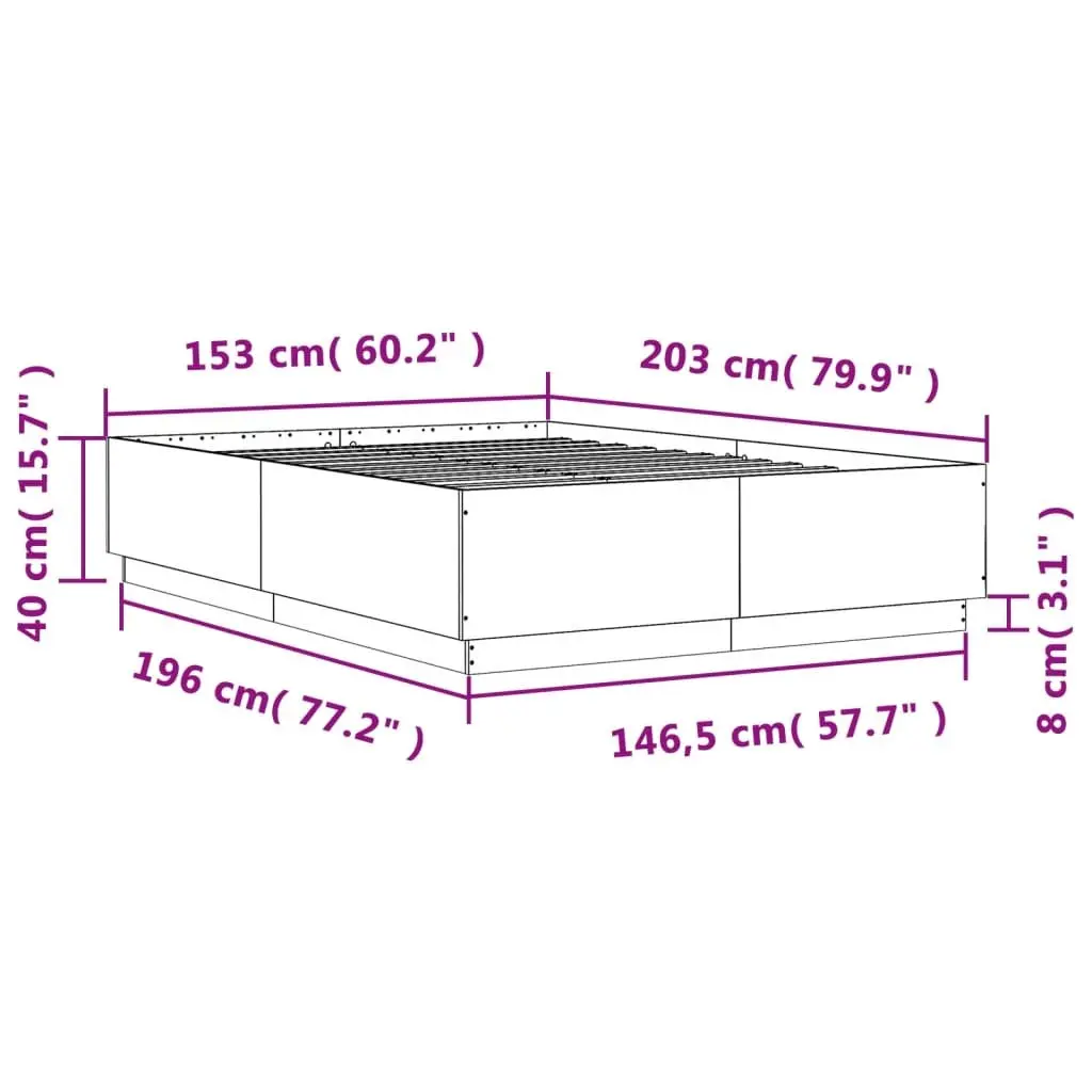 Bed Frame Engineered Wood 150x200 cm Black RGB LED Lights Slatted Base