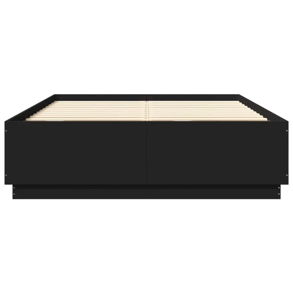 Bed Frame Engineered Wood 150x200 cm Black RGB LED Lights Slatted Base