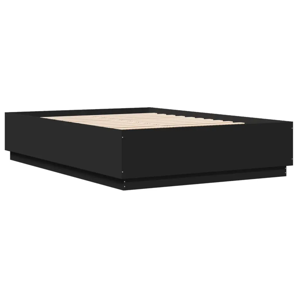 Bed Frame Engineered Wood 150x200 cm Black RGB LED Lights Slatted Base
