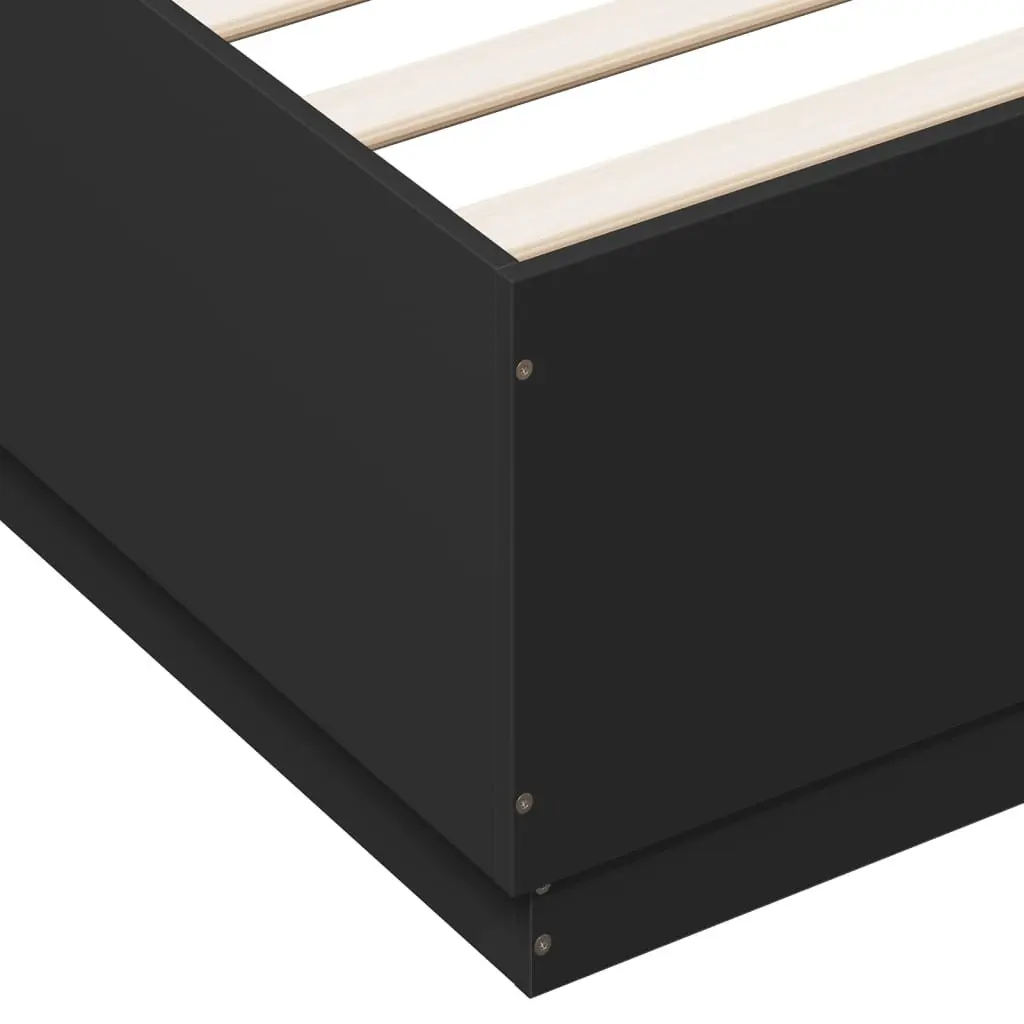 Bed Frame Engineered Wood 150x200 cm Black RGB LED Lights Slatted Base