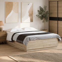 Stylish Sonoma Oak Bed Frame with RGB LED Lighting 150x200cm