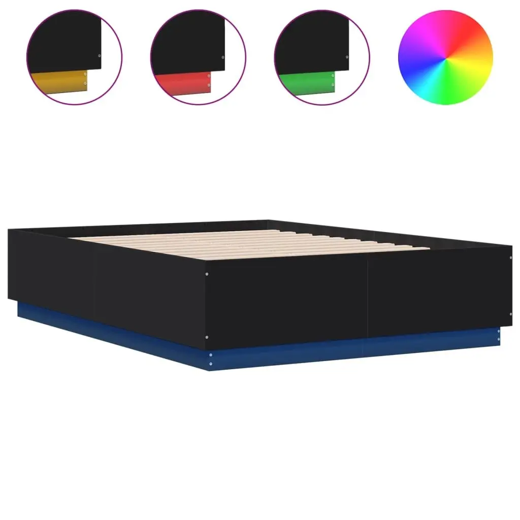 Bed Frame Engineered Wood Slatted Base Black 135x190 cm