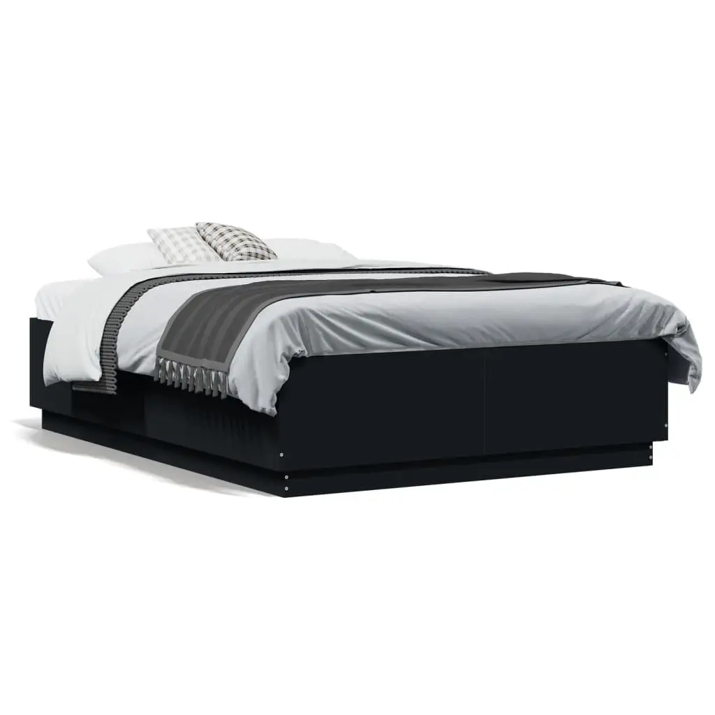 Bed Frame Engineered Wood Slatted Base Black 135x190 cm