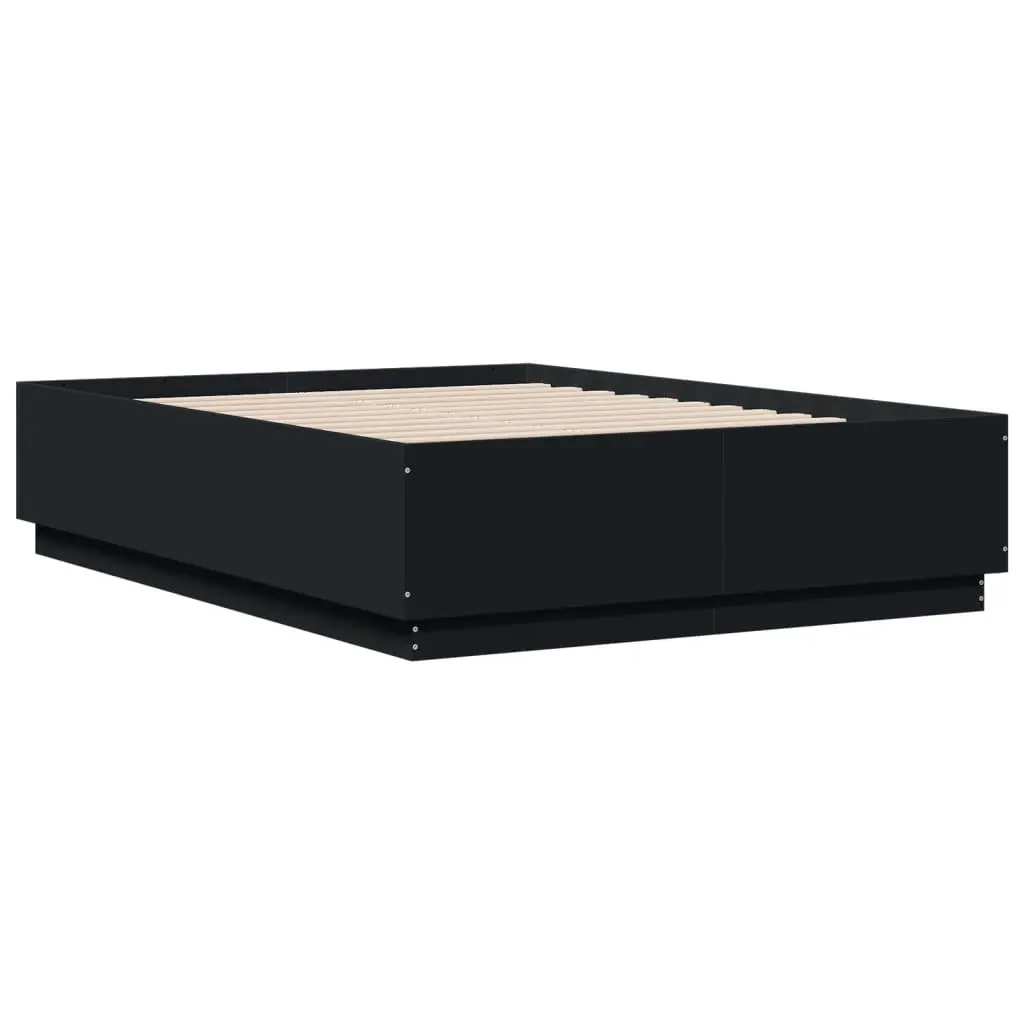 Bed Frame Engineered Wood Slatted Base Black 135x190 cm