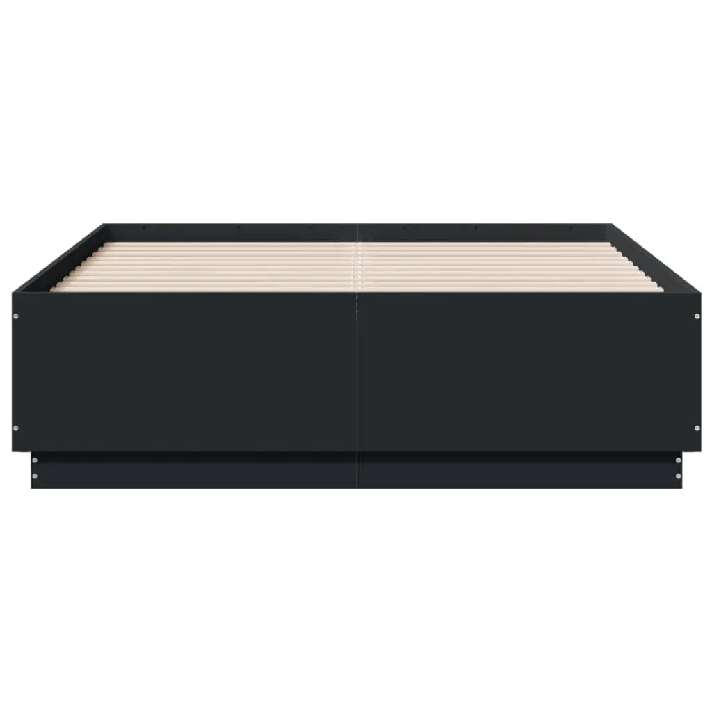 Bed Frame Engineered Wood Slatted Base Black 135x190 cm