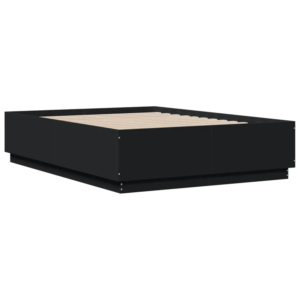 Bed Frame Engineered Wood Slatted Base Black 135x190 cm