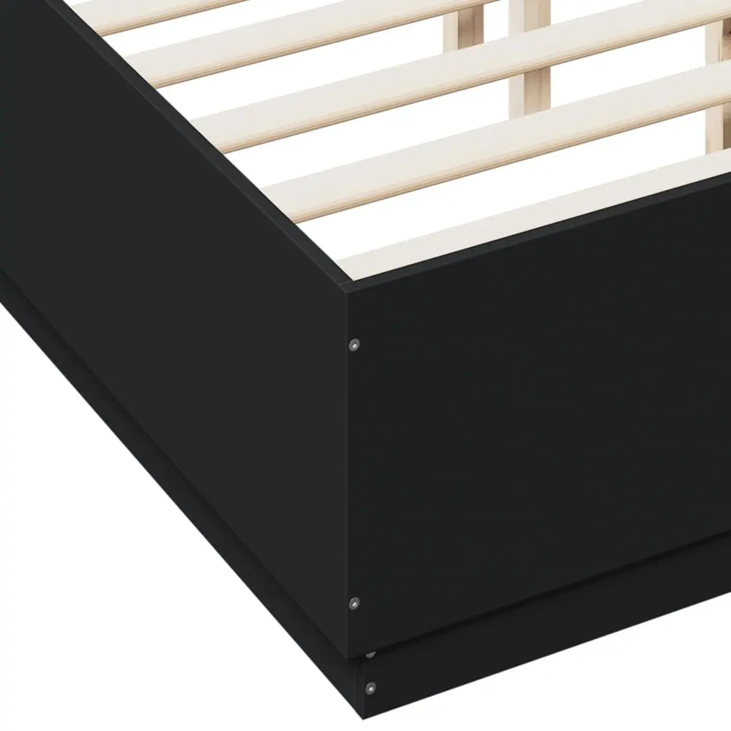 Bed Frame Engineered Wood Slatted Base Black 135x190 cm