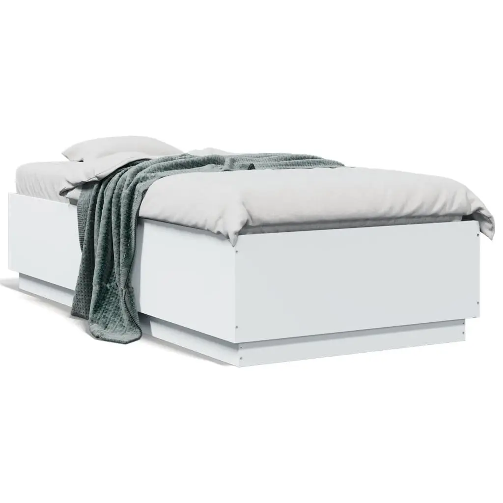 Bed Frame Engineered Wood 90x190 cm White Slatted Base RGB Lights
