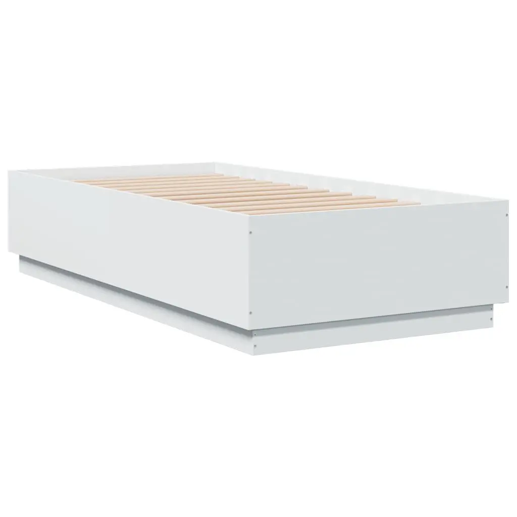 Bed Frame Engineered Wood 90x190 cm White Slatted Base RGB Lights