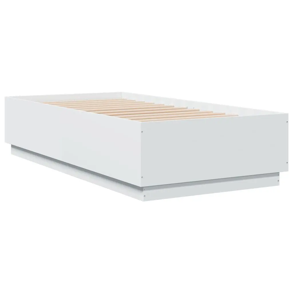 Bed Frame Engineered Wood 90x190 cm White Slatted Base RGB Lights