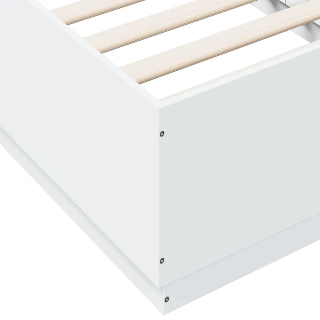 Bed Frame Engineered Wood 90x190 cm White Slatted Base RGB Lights