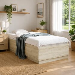 Sturdy Bed Frame with RGB LED Lights in Sonoma Oak 90x190cm