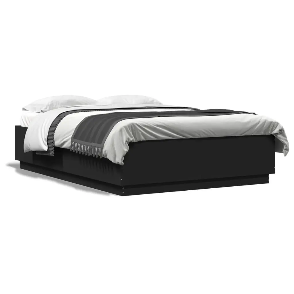 Black Queen Size Bed Frame with Slatted Base