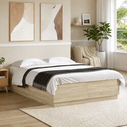 Sonoma Oak Brown Bed Frame with Slatted Base 150x200 cm