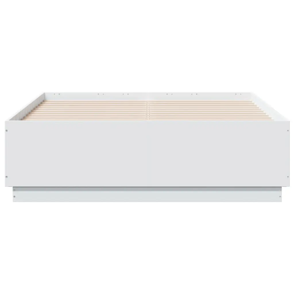 Bed Frame White 135x190 cm Modern Design Engineered Wood Plywood Slats Bedroom