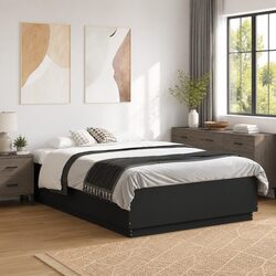 Sturdy Black Bed Frame 135x190cm with Slatted Base