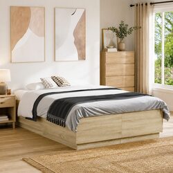 Engineered Wood Brown Bed Frame 135x190 cm with Slatted Base