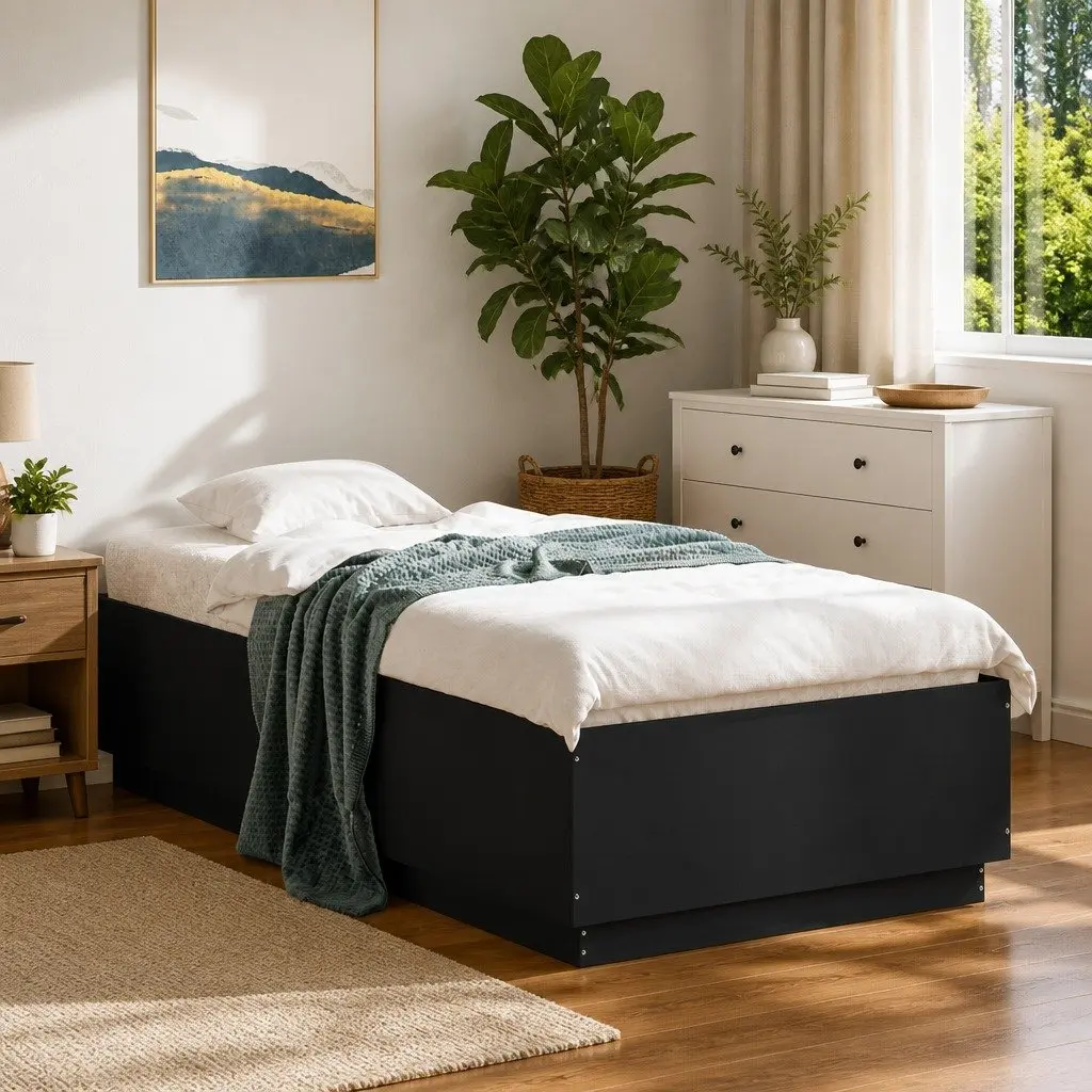 Black Bed Frame 90x190 cm with Slatted Base