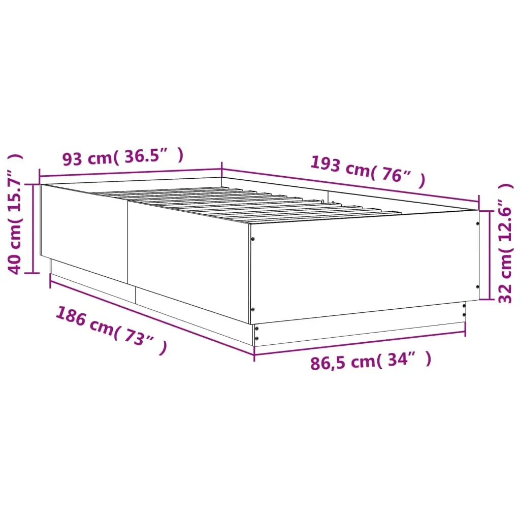Black Bed Frame 90x190 cm with Slatted Base