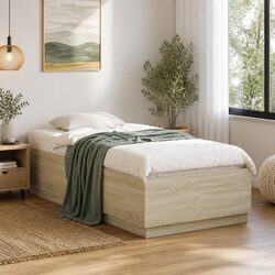 Bed Frame 90x190 cm Sonoma Oak Brown Engineered Wood Slatted Base Modern Design