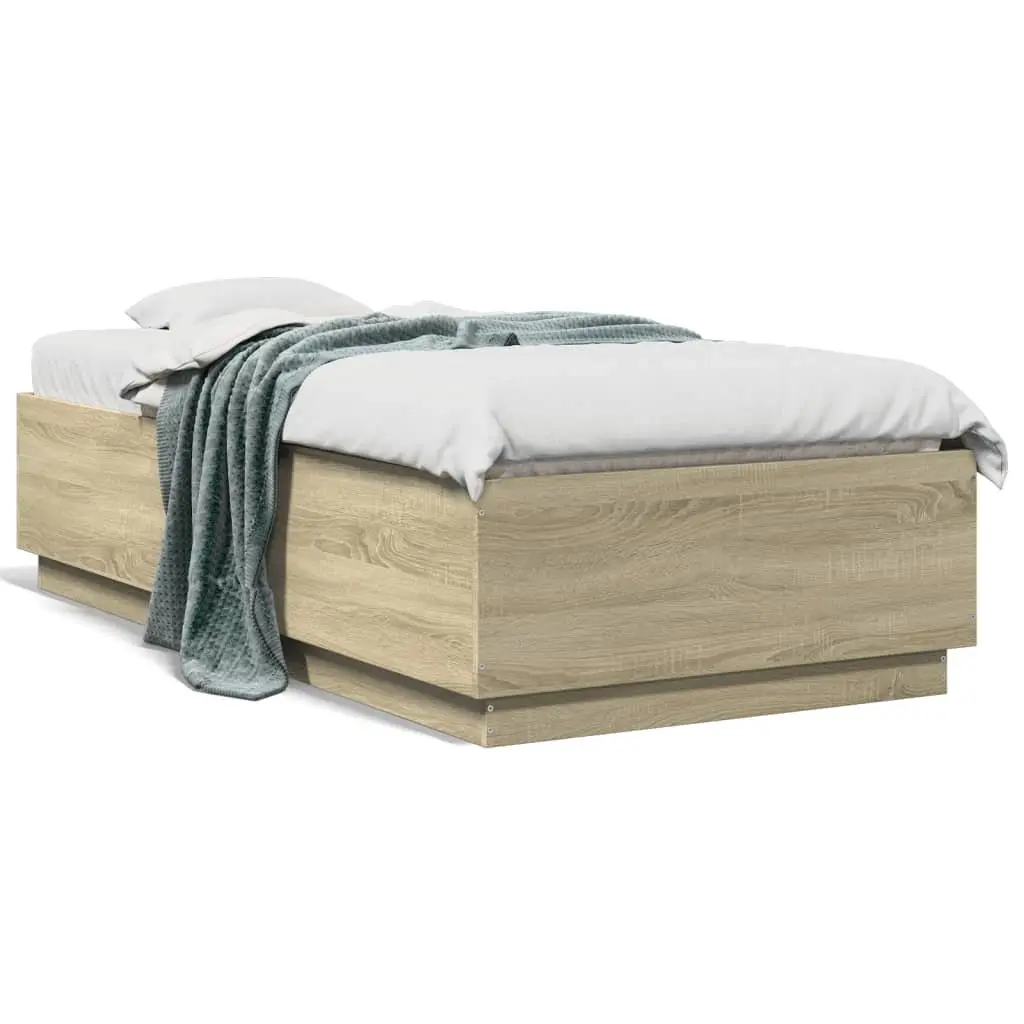 Sonoma Oak Brown Bed Frame 90x190 cm with Slatted Base