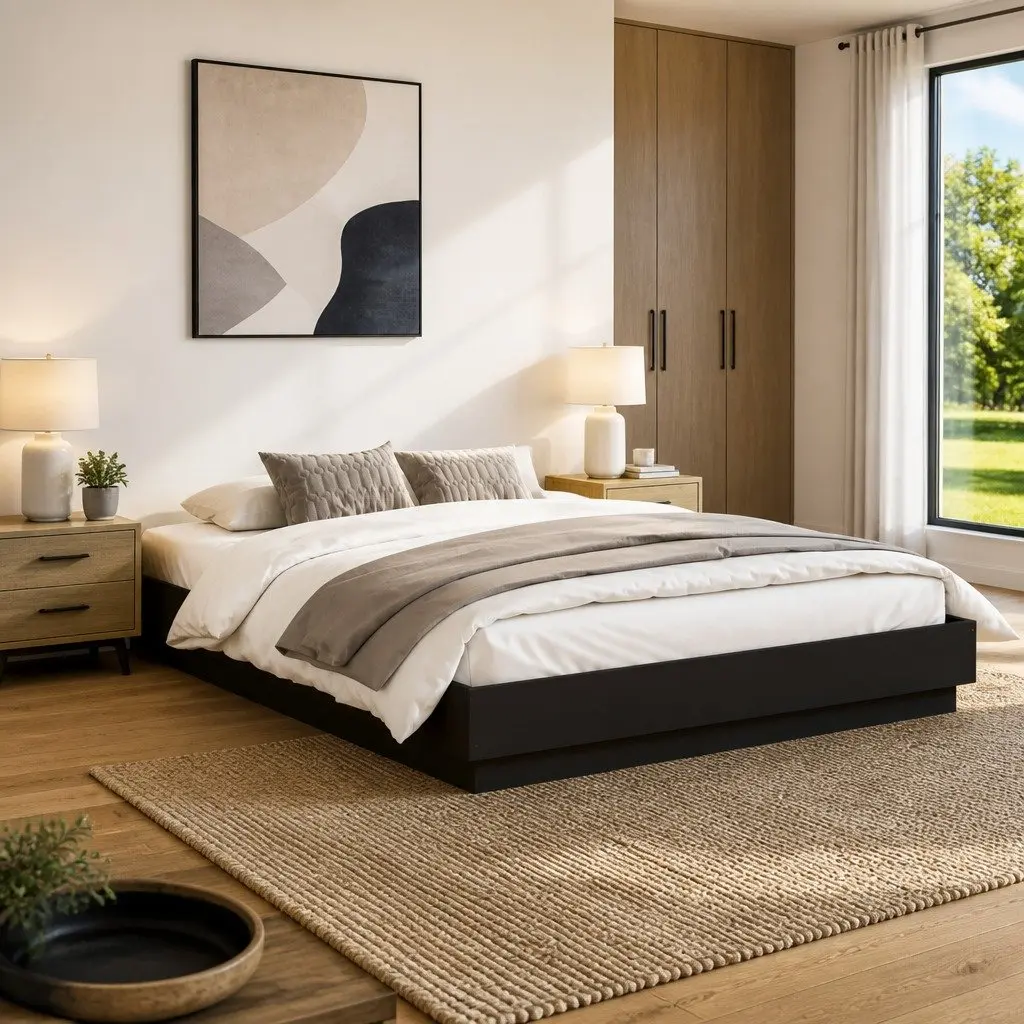 Black Bed Frame with RGB LED Lights 135x190cm