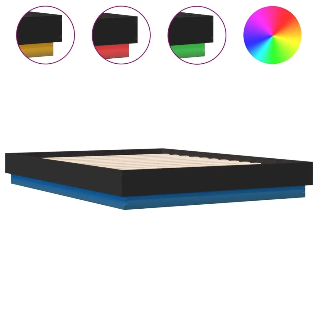 Black Bed Frame with RGB LED Lights 135x190cm