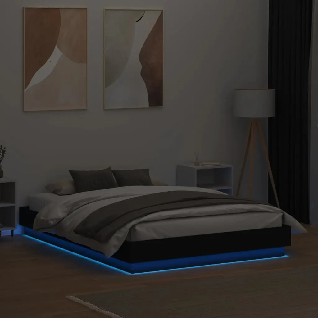 Black Bed Frame with RGB LED Lights 135x190cm