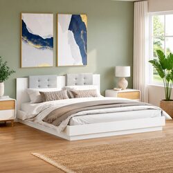 King Bed Frame with Headboard in White 183x203 cm