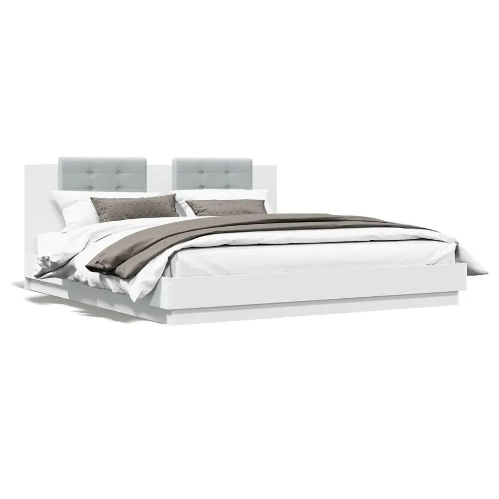 King Bed Frame with Headboard in White 183x203 cm
