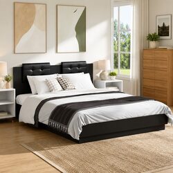 Sturdy Black Bed Frame with Headboard 150x200 cm