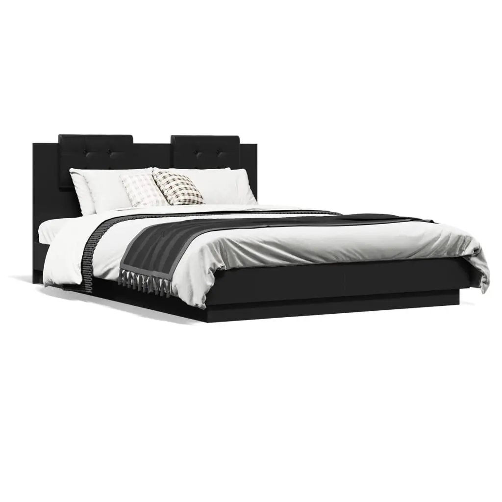Black Bed Frame with Headboard 150x200 cm