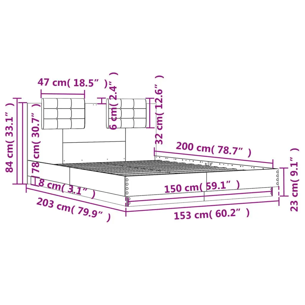 Brown Engineered Wood Bed Frame with Headboard 150x200cm
