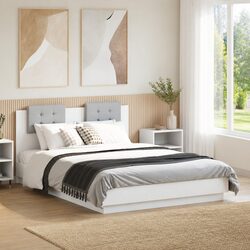 White Bed Frame with Headboard 135x190 cm Engineered Wood Slatted Base