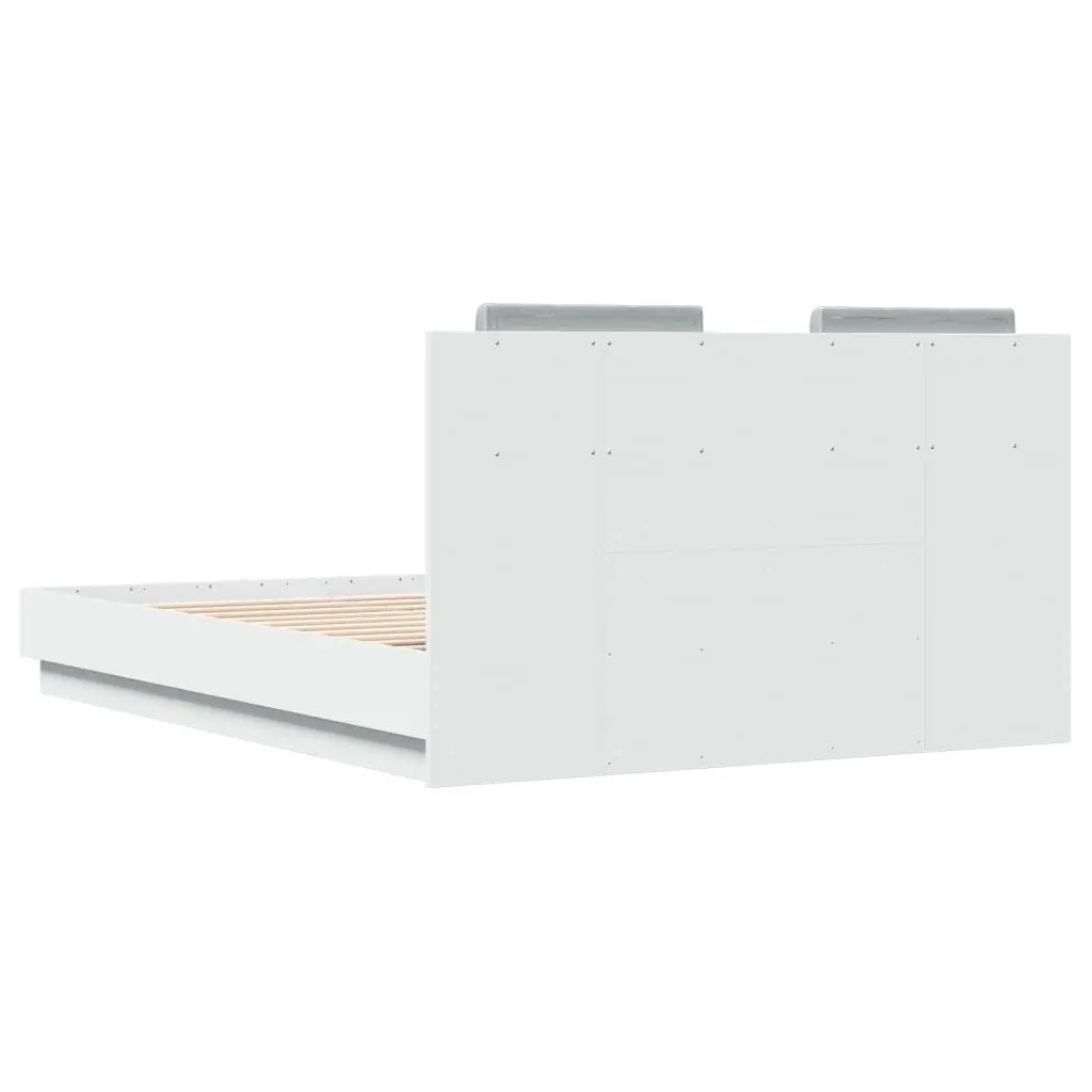 White Bed Frame with Headboard 135x190 cm Engineered Wood Slatted Base