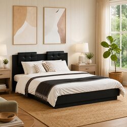 Black Bed Frame with Comfortable Headboard 135x190 cm
