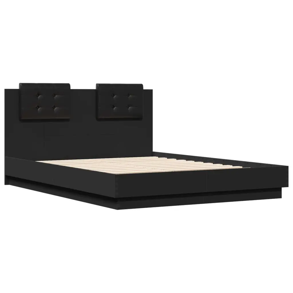 Bed Frame with Headboard Black 135x190 cm Engineered Wood Plywood Slats