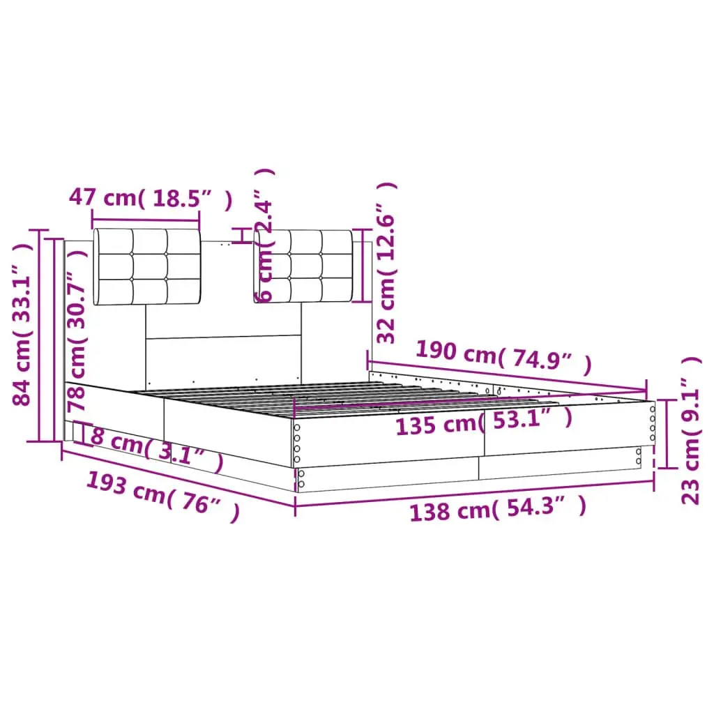 Bed Frame with Headboard Black 135x190 cm Engineered Wood Plywood Slats