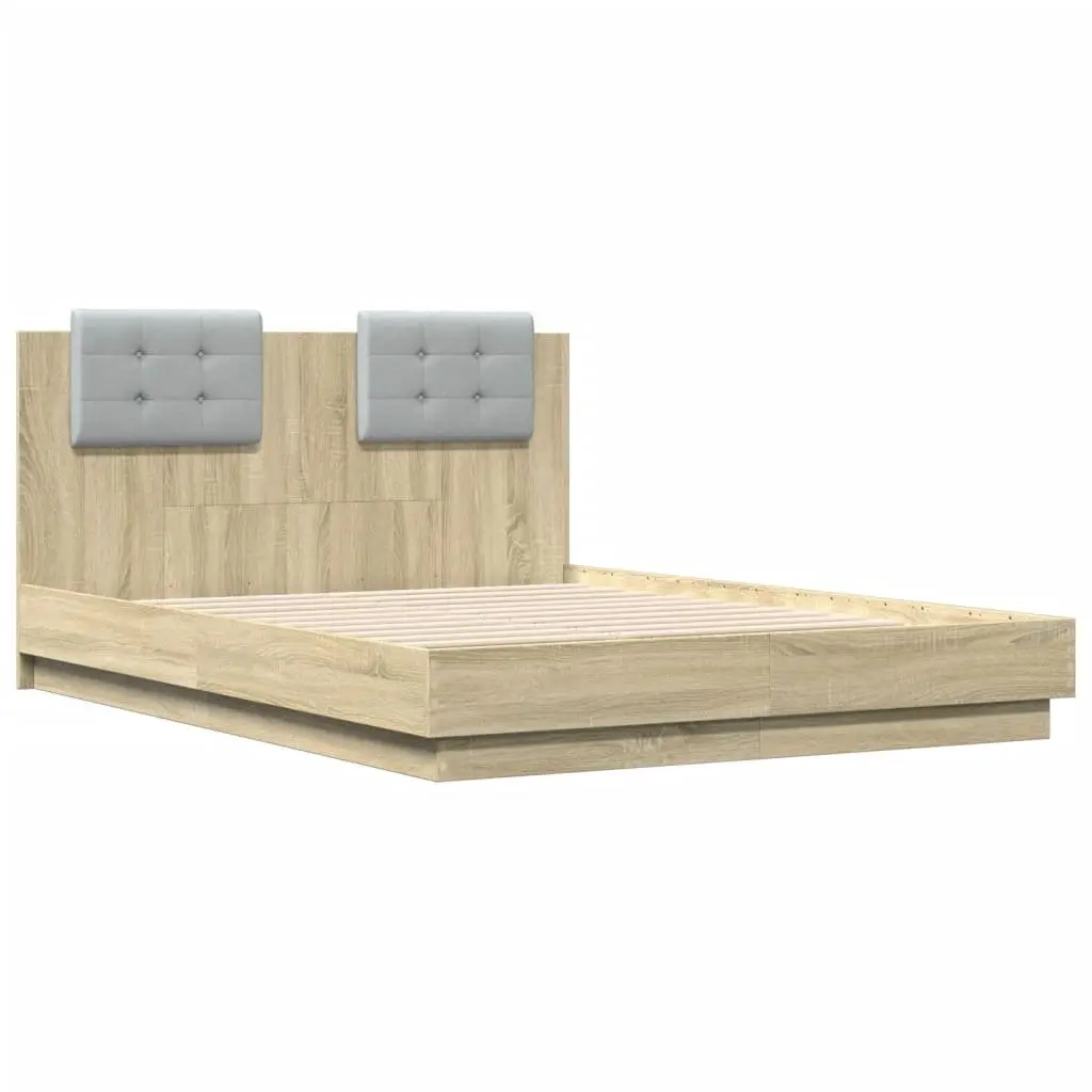 Sonoma Oak Bed Frame with Headboard 135x190 cm