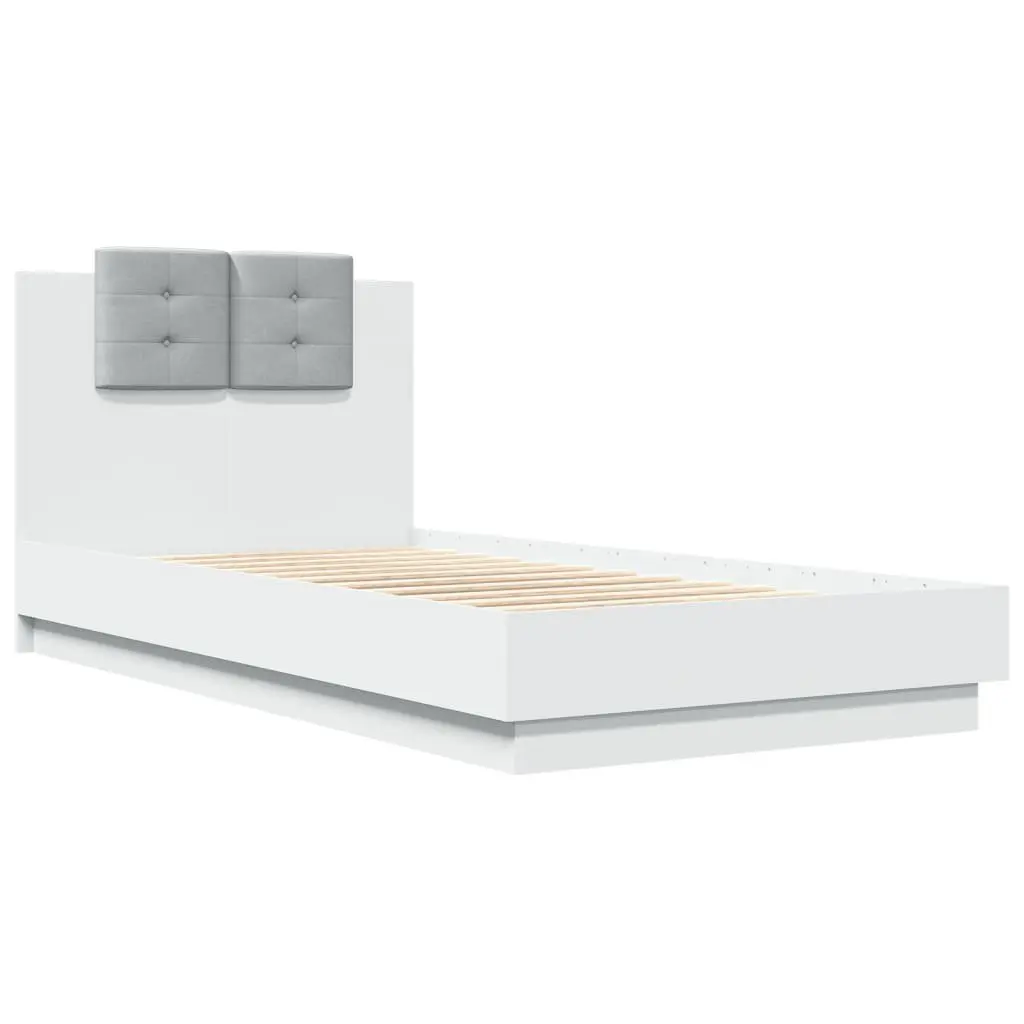 White Bed Frame 90x190 cm with Headboard