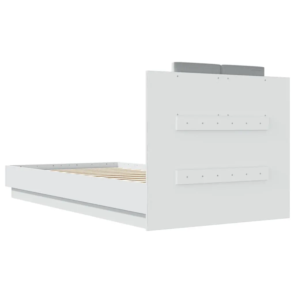 White Bed Frame 90x190 cm with Headboard