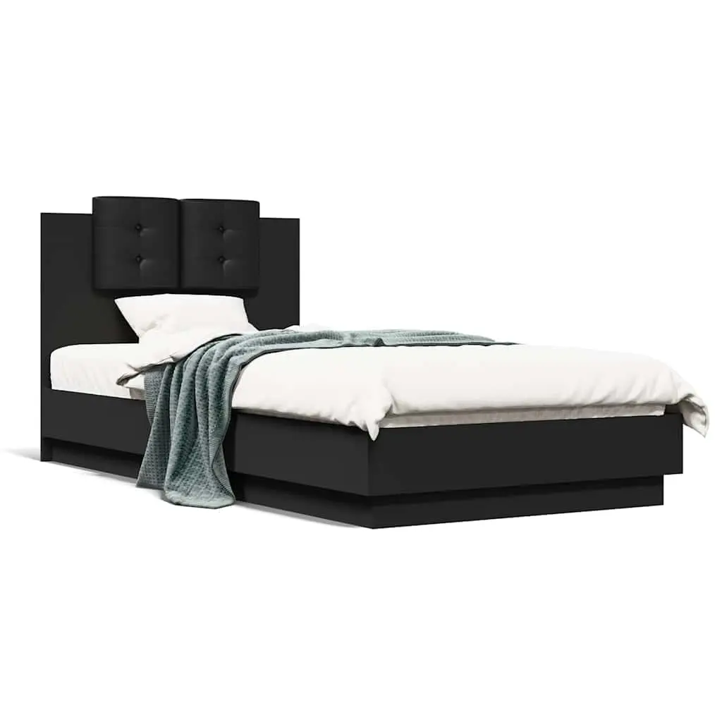 Black Bed Frame with Headboard 90x190 cm