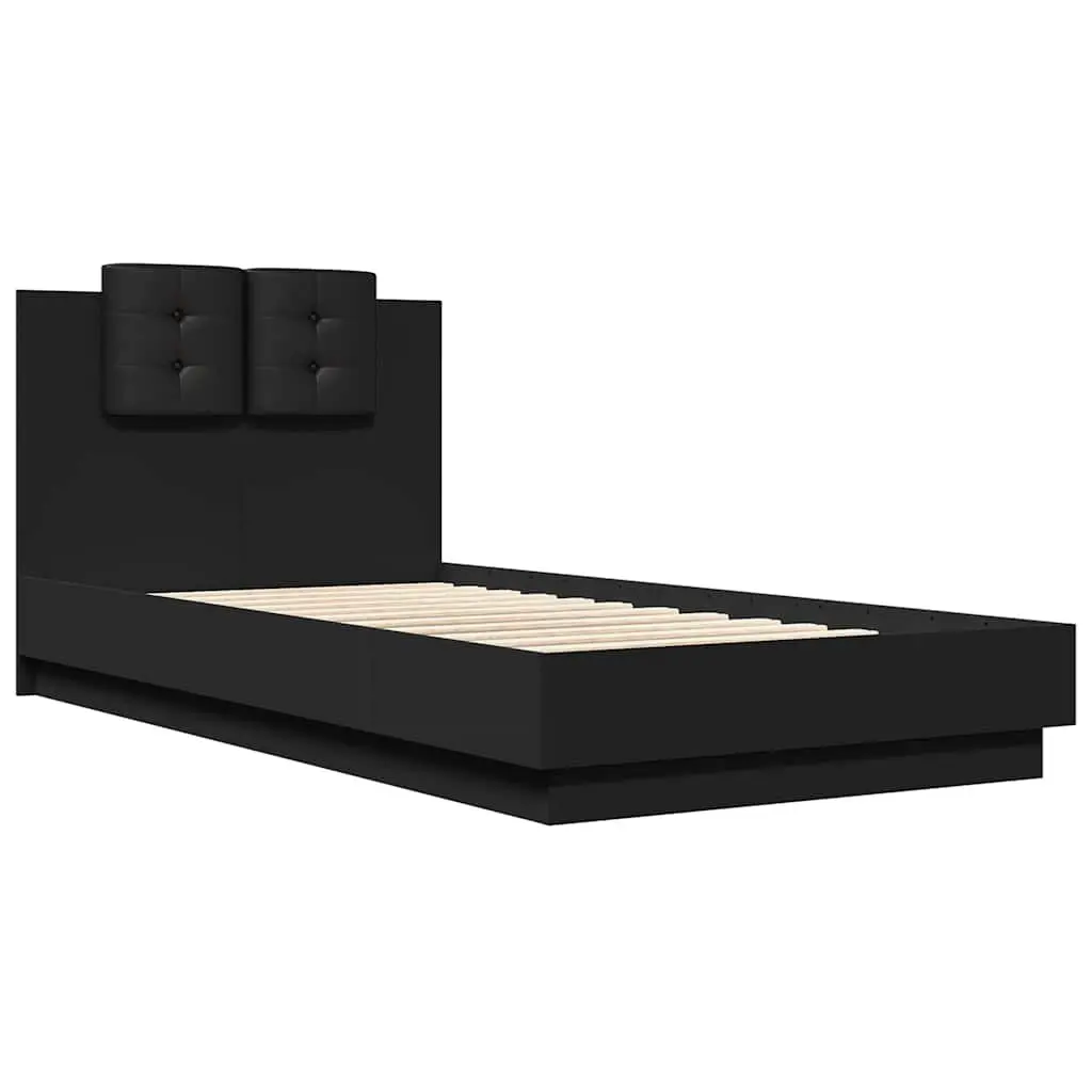 Black Bed Frame with Headboard 90x190 cm