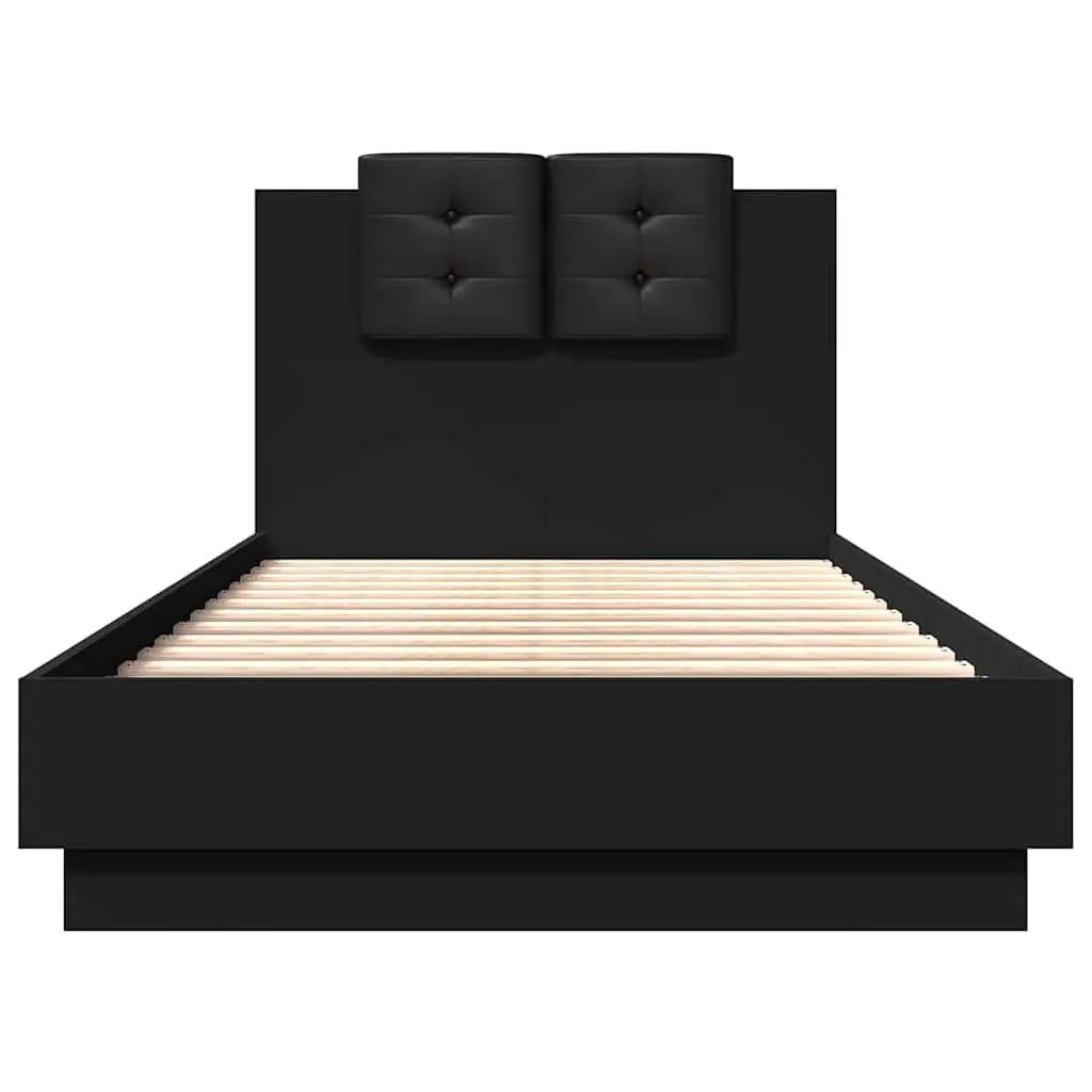 Black Bed Frame with Headboard 90x190 cm