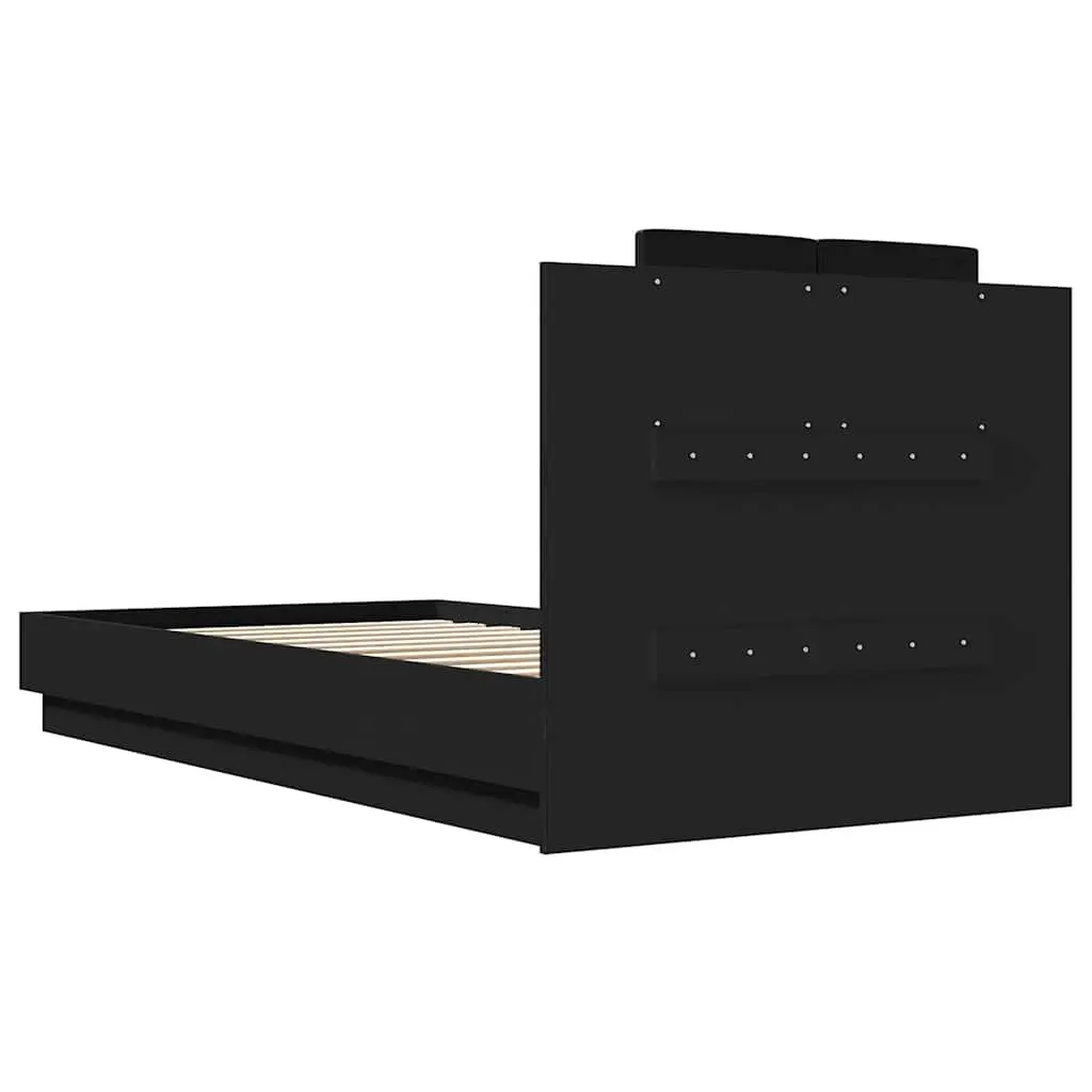 Black Bed Frame with Headboard 90x190 cm